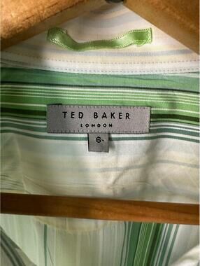 Ted Baker London Green Striped Long Sleeve Button-Up French Cuffs Shirt SZ 6